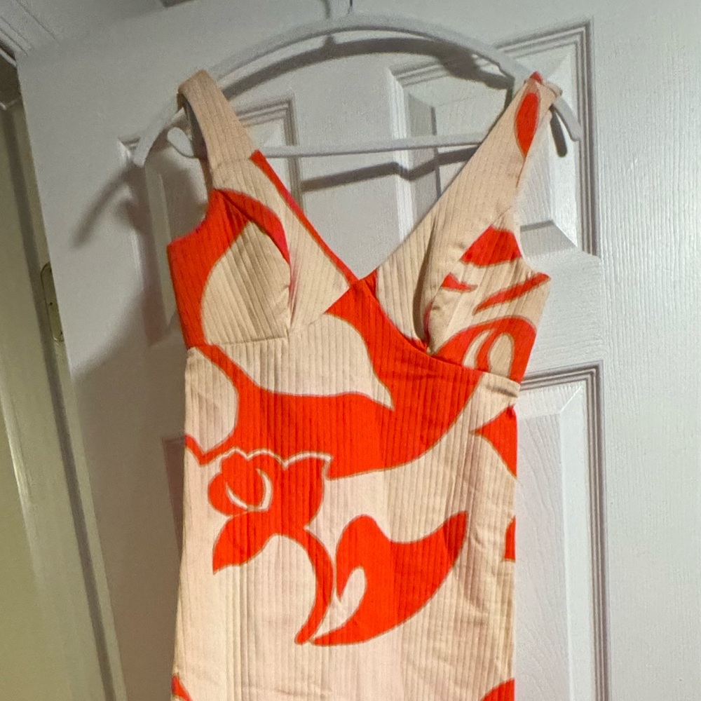 Vintage Deadstock Malia Orange and Cream Floral Maxi Dress Cotton Pique